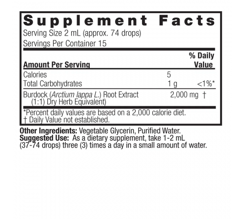 Экстракт корня лопуха1350 мг, Nature's Answer, Burdock Root Extract, 30 мл