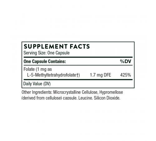 Метилфолат, Thorne Research, 5-MTHF 1 mg, 60 капсул